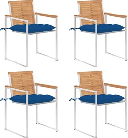 vidaXL Scaune de grădină cu perne, 4 buc., lemn masiv de tec