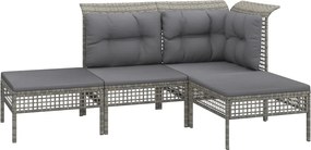 vidaXL Set mobilier de grădină cu perne, 4 piese, gri, poliratan
