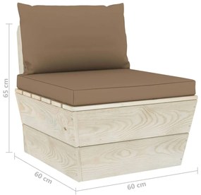 Canapea de gradina din paleti, 3 locuri, cu perne, lemn molid Gri taupe, Canapea cu 3 locuri, 1