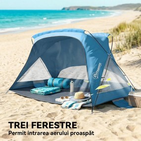 Outsunny Cort Plajă UV30+, 2-3 Persoane, Saci de Nisip, Montare Ușoară, Albastru. | Aosom Romania
