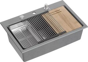 Statie de lucru incastrata cu dozator sapun Quadron Unique Marc gri - inox 76x50 cm