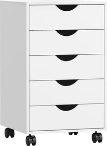 HOMCOM Dulap de birou cu 5 sertare și roți pivotante cu frâne, 40x40x67 cm, alb | Aosom Romania