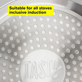 Cratita cu capac din sticla Tasty Everyday 678557, Ø20 cm, 2,5 l, Maner moale, Aluminiu, Acoperire antiaderenta, Albastru