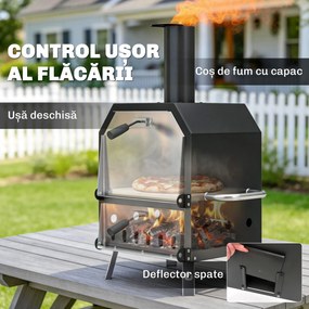 Outsunny Cuptor pizza exterior pe lemne Cuptor pizza din oțel inoxidabil 2 niveluri cu piatră pentru pizza grosime 1 cm picioare pliabile | Aosom Romania