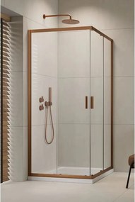 Cabina de dus dreptunghiulara cu usa glisanta Radaway Alienta 80x90 cm cupru periat-transparent