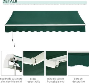Copertină Retractabilă Manuală Outsunny pentru Verandă, 3x2 m, Verde | Aosom Romania