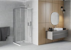 Mexen Rio cabină de duș pătrată 80 x 80 cm, transparent, crom + cadă Flat, alb - 860-080-080-01-00-4010
