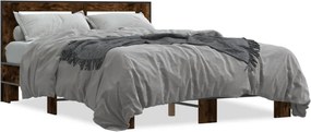 vidaXL Cadru de pat, stejar fumuriu 140x200 cm lemn prelucrat și metal