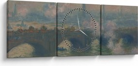 Tablou - Claude Monet, Waterloo Bridge, Gray Day, reproducere (cu ceas) (90x30 cm)