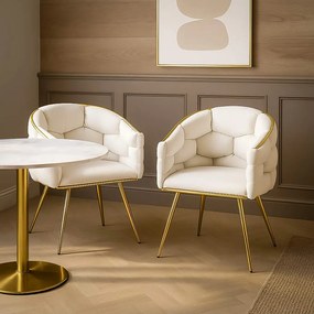 Scaun living crem din catifea cu cadru auriu BUC 251