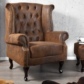 Fotoliu clasic stil englezesc Chesterfield maro antic