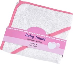 Prosop pentru copii cu gluga BABY 75x75 cm, alb/roz