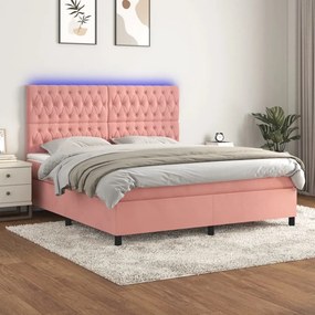 vidaXL Pat continental cu saltea &amp; LED, roz, 120x200 cm, catifea