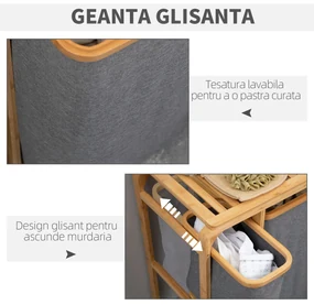 Cos de rufe din bambus HOMCOM, 3 pungi glisante, material textil | Aosom Romania