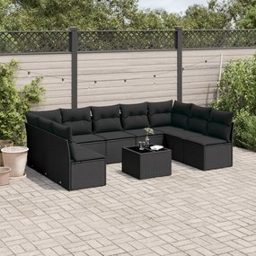 3218075 vidaXL Set canapele de grădină cu perne, 10 piese, negru, poliratan