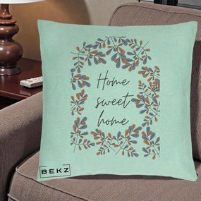 Perna Decorativa Home Sweet Home Frunze Colorate, 40x40 cm, Verde Menta, Husa Detasabila, Perna Inclusa, BEKZ®