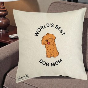 Cadou pentru Iubitorii de Caini - Perna Personalizata World's Best Dog Mom, 40x40 cm, Ecru, Husa Detasabila, Perna Inclusa, BEKZ®