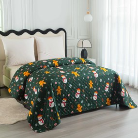 Cuvertura de pat SNOWMAN AND GINGERBREAD, verde Dimensiune: 170 x 210 cm