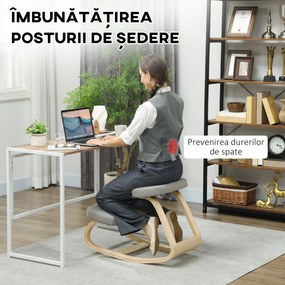 HOMCOM Scaun pentru genunchi cu balansare, din țesătură cu aspect de in și lemn, Gri | Aosom Romania