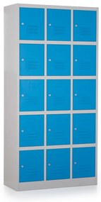 Dulap metalic - 15 cutii, 90 x 40 x 185 cm, broasca cilindrica, albastru - ral 5012