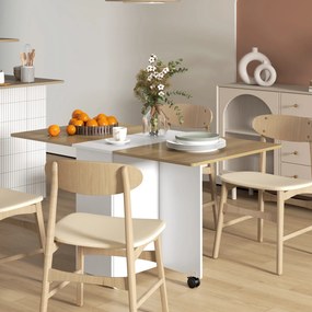 HOMCOM Masă Extensibilă pentru 6 Persoane, Masă Pliabilă cu Roți, 2 Sertare și Dulapior, 140x76x74 cm, Alb | Aosom Romania