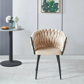 Scaun dining, catifea, cadru metalic, Bej/Negru