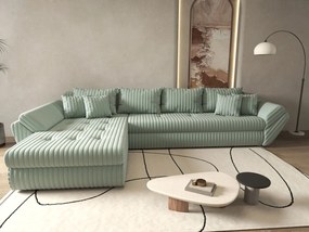 Colțar extensibil dumonde cu ladă de depozitare si sezut confortabil din spuma high-density, Loana XL Ambience Mint 335x185 cm