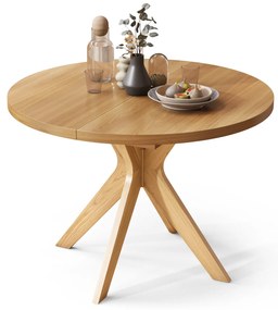Mazzoni RENZO Stejar Natural - MASĂ ROTUNDĂ DIN LEMN Ø110 EXTENSIBILĂ PÂNĂ LA 180 cm | PENTRU BUCĂTĂRIE SUFRAGERIE LIVING RETRO