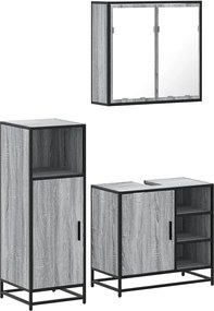 vidaXL Set mobilier de baie, 3 piese, gri sonoma, lemn prelucrat