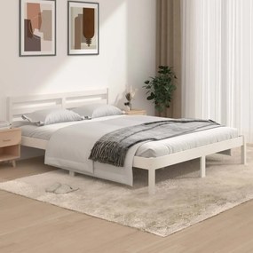 810436 vidaXL Cadru de pat King Size 5FT, alb, 150x200 cm, lemn masiv de pin