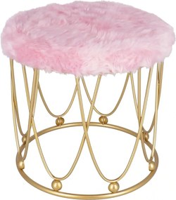 Taburet Pinky baza metalica aurie tapitat roz pudrat