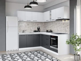 Set Mobila Bucatarie Colt Mina Dual 180*220 Gri Antracit/Alb C112