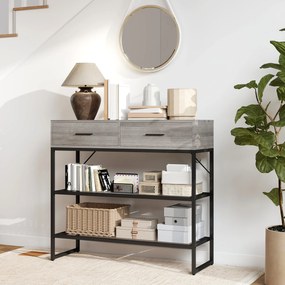 HOMCOM Console Table with 2 Drawers and 2 Mesh Shelves, Hallway Table with Metal Frame for Living Room, Entryway, Light Grey Wood Effect | Aosom Romania