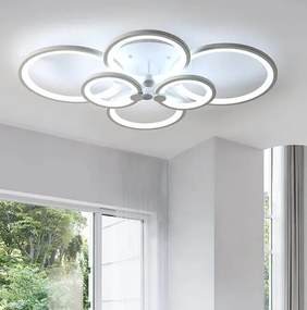 Lustră LED cu Telecomandă, Meda 4+2 cercuri,168W, Alb, 74 cm