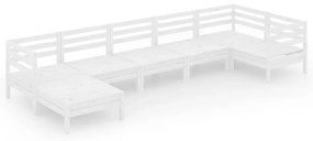 Set mobilier de gradina, 7 piese, alb, lemn masiv de pin Alb