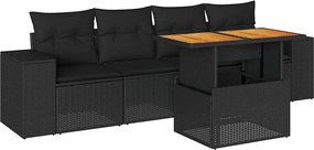 vidaXL Set mobilier de grădină cu perne, 5 piese, negru, poliratan