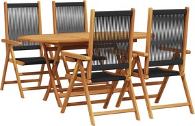 vidaXL Set de masă pentru grădină 5 pcs Negru Lemn Solid de Acacia