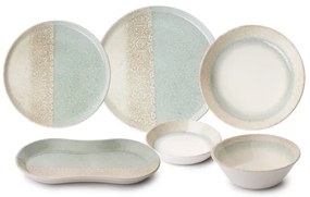 Set de veselă din porțelan, 27 piese, bej/verde