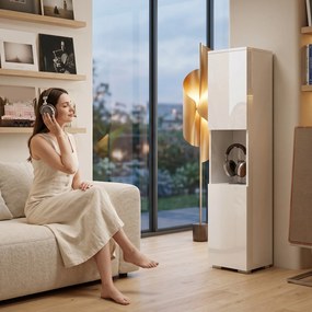 HOMCOM Dulap Multimedia Slim cu 5 Rafturi Reglabile, Alb | Aosom Romania