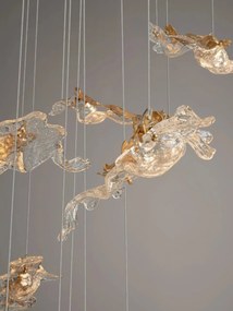 Lustra casa scarii LED otel auriu si sticla transparenta AVESA
