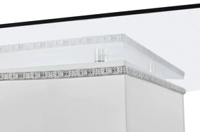 Măsuță de cafea modernă din sticlă lucioasă cu bandă LED reglabilă și roți pivotante, 80×80×40 cm, Alb+Negru