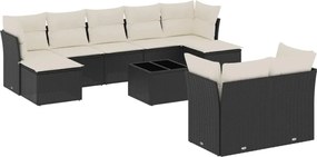 vidaXL Set canapele de grădină cu perne, 10 piese, negru, poliratan