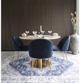 Scaun dining albastru din catifea cu picioare aurii Geneve House Nordic