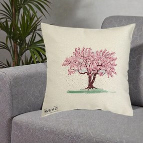Perna Decorativa Cires Inflorit Acuarela, 40x40 cm, Ecru, Husa Detasabila, Perna Inclusa, BEKZ®