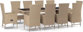 vidaXL Set mobilier de grădină cu perne, 11 piese, bej, poliratan