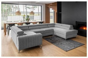 Colțar gri deschis extensibil/cu spațiu de depozitare (cu colț pe partea dreaptă/în formă de "U") Louis – ELTAP