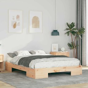 vidaXL Cadru de pat de podea Maro 135 x 190 cm Lemn masiv de pin