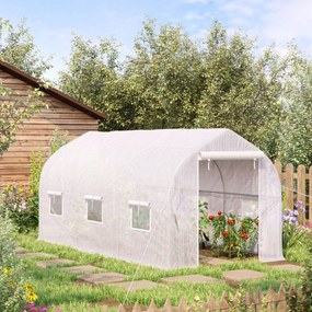 Outsunny Seră de Grădină 4x2x2 m Tip Tunel cu 6 Ferestre Respirabile și Ușă Rulabilă cu Fermoar Grădină pentru Cultivarea Plantelor Legume Alb | Aosom Romania