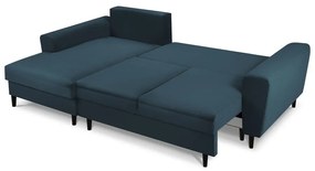 Colțar albastru închis extensibil, cu spațiu de depozitare cu tapițerie din catifea reiată (cu colț pe partea stângă, cu șezlong) Kyoto – Cosmopolitan Design