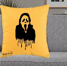 Perna Personalizata Halloween Ghostface Scream Picurand, 40x40 cm, Galben, Husa Detasabila, Perna Inclusa, BEKZ®
